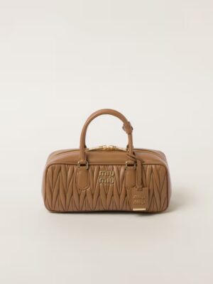 Arcadie Matelassé Large Soft Lamb Leather Handbag caramel color