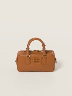 Arcadie Leather Small Handbag Cognac color